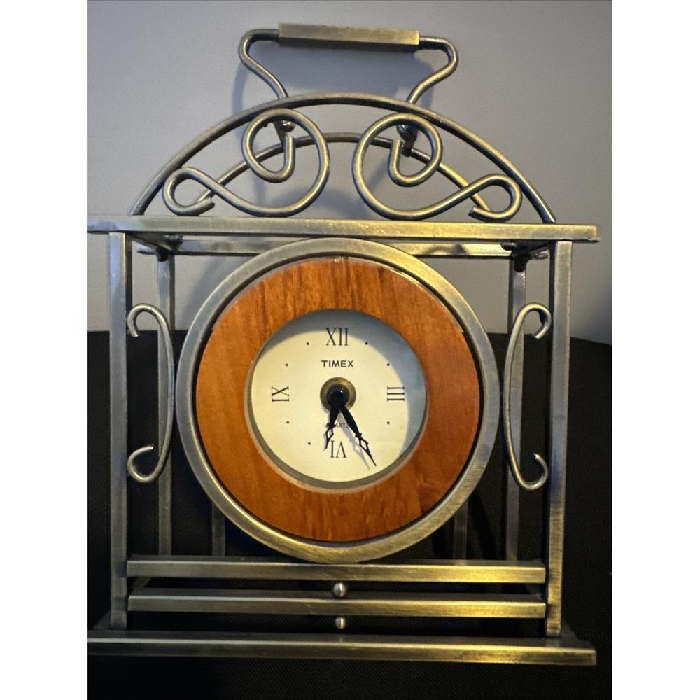 Timex Metal/Wood Desk Or Mantle‎ Analog Clock Timepiece